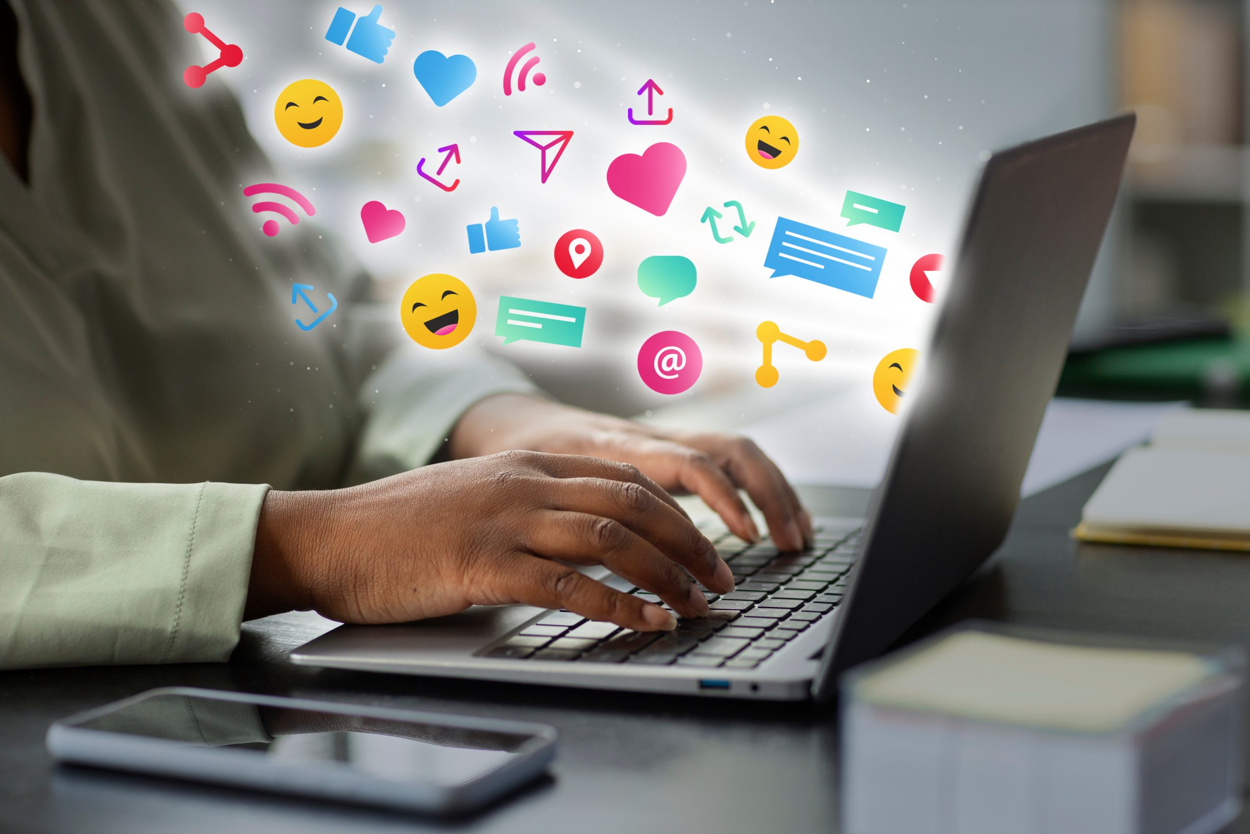 Laptop with digital marketing icons