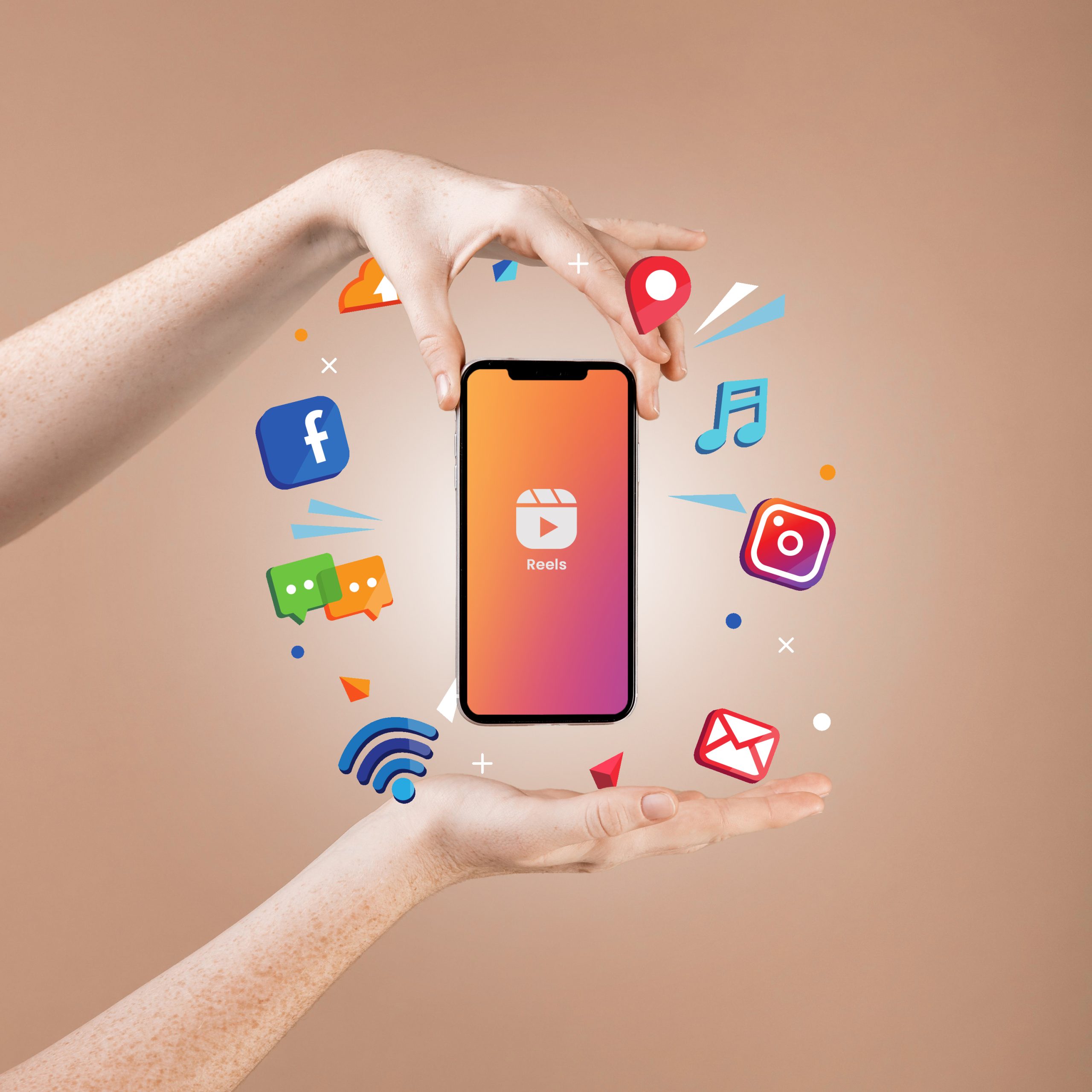 Social media icons on phone