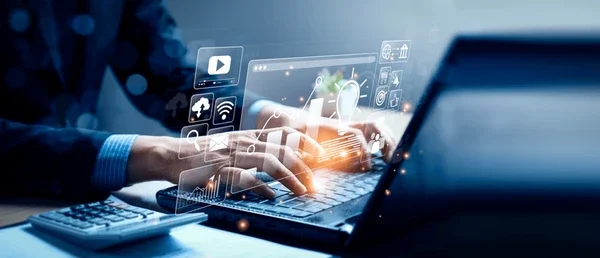 Laptop with digital marketing icons